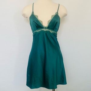 Silky Victoria’s Secret EMERALD Green Lace Chemise Slip Dress